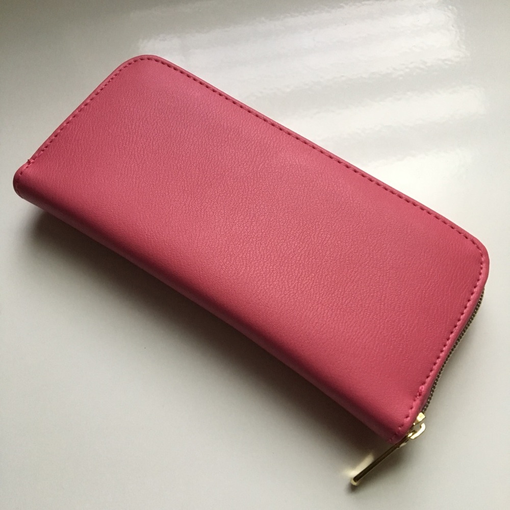 Passion Pink Clutch Wallet with Gold Zipper